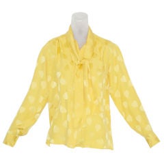 1980s Yves Saint Laurent Buttercup Yellow Silk 
Heart
 Blouse