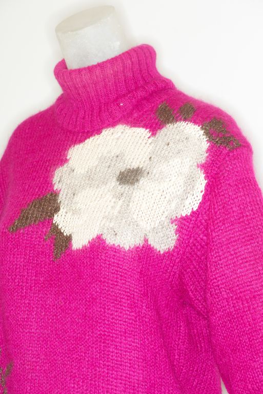 Women's Halston Mohair Sweater with Large Flowers For Sale