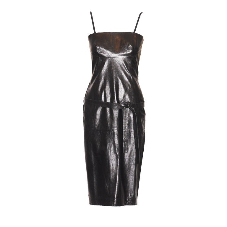 Spring 2001 Tom Ford for Gucci Black Leather Dress For Sale