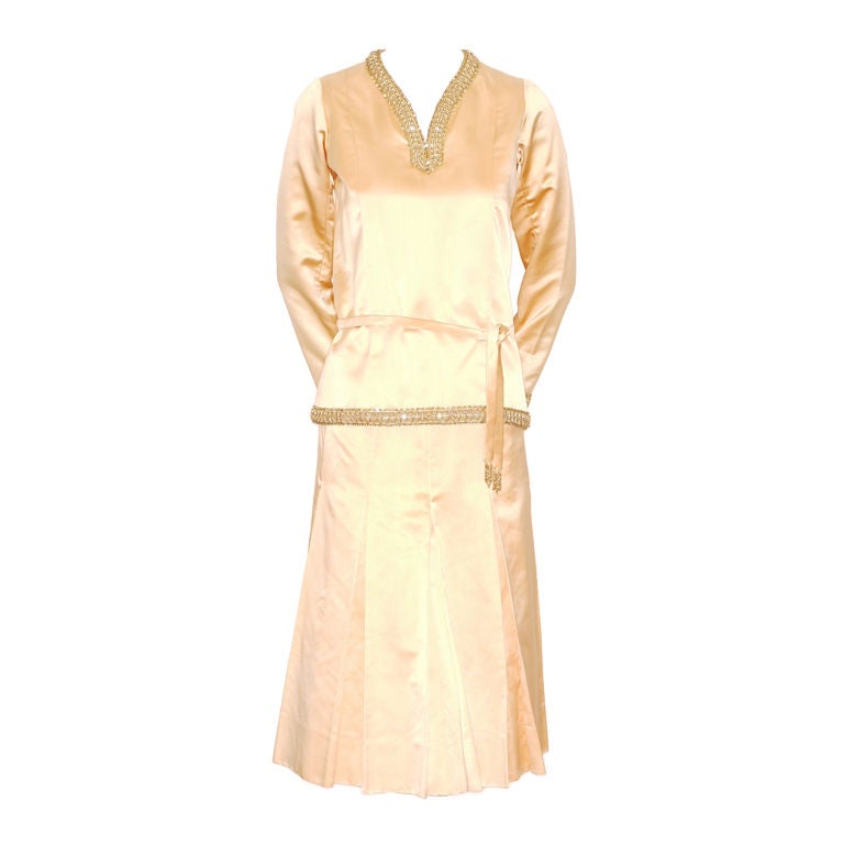 1970s Chanel Haute Couture Silk Ensemble with Gold Embroidery For Sale