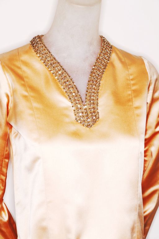 Women's 1970s Chanel Haute Couture Silk Ensemble with Gold Embroidery For Sale