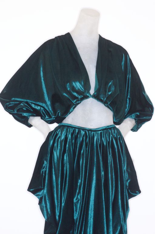 1970s Emerald Green Velvet Norma Kamali Ensemble 1