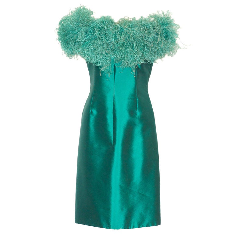 1960s Botti Cocktail Dress with Feathered Neckline