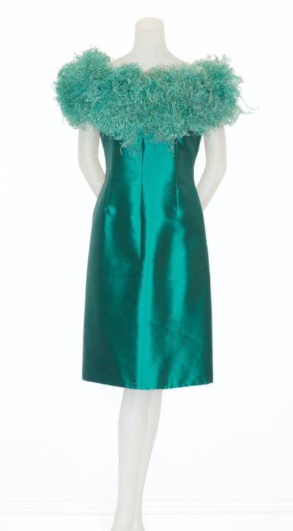 1960s Botti Cocktail Dress with Feathered Neckline 1