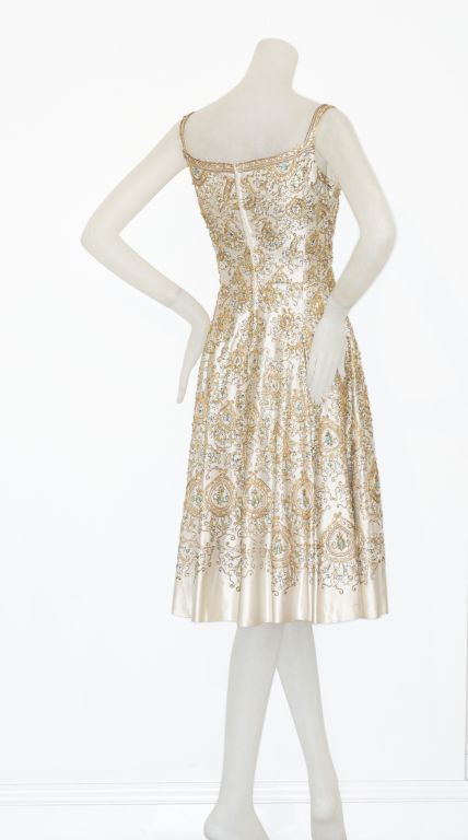 Women's  Finely Beaded 1950s Italian Silk Cocktail Dress For Sale