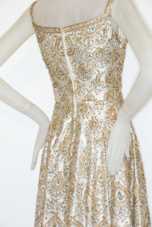  Finely Beaded 1950s Italian Silk Cocktail Dress For Sale 1