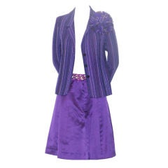 Chanel Purple Tweed Fitted Jacket with Silk Embroidered Skirt