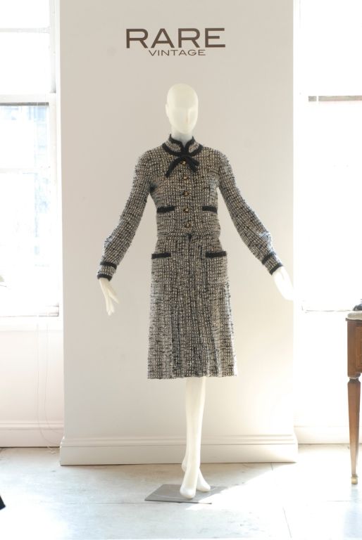 1978 Chanel Haute Couture Black and White Tweed Dress 1