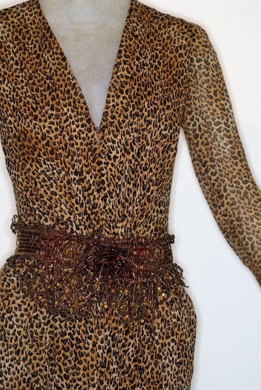 Pierre Balmain Couture Leopard Print Gown with Beaded Belt 1