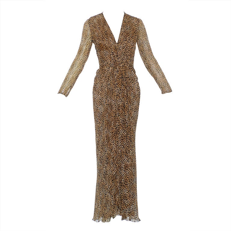 Pierre Balmain Couture Leopard Print Gown with Beaded Belt