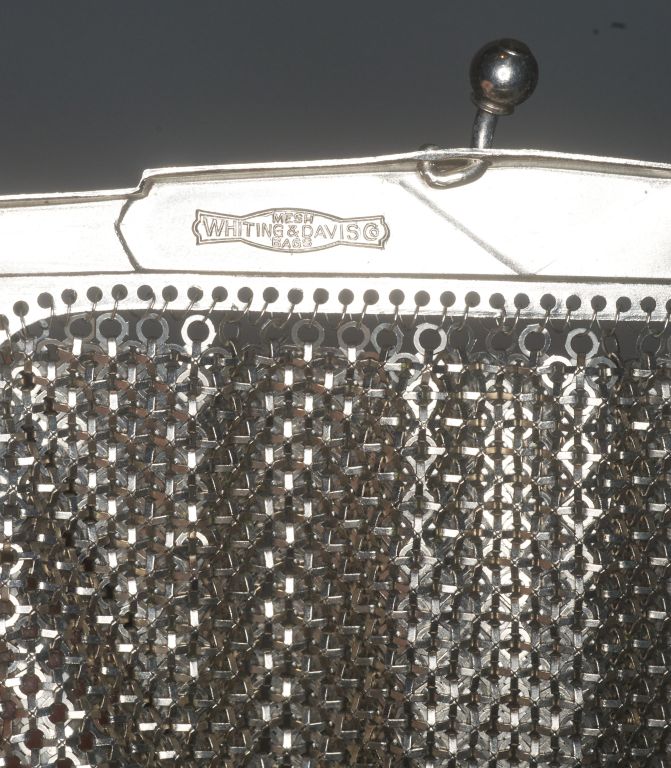 1960s Whiting and Davis Metal Mesh Bag with Lime Flowers