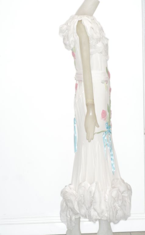 John Galliano for Christian Dior White Embroidered Gown For Sale 1