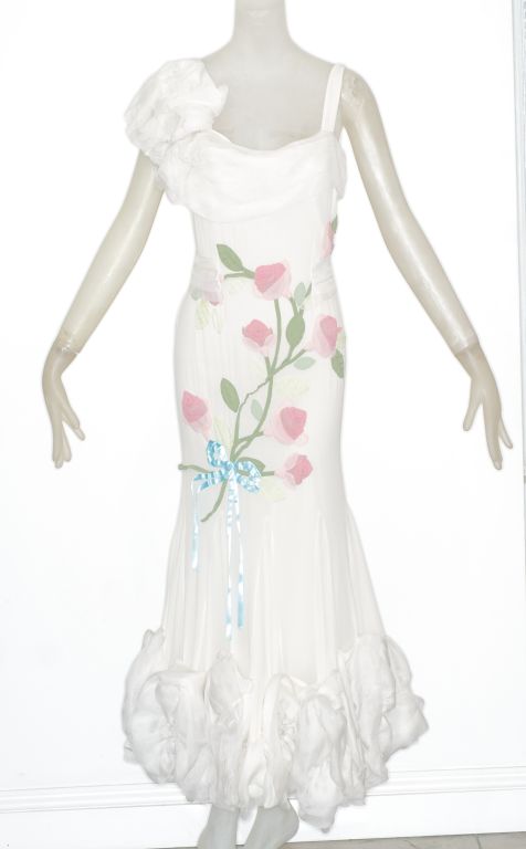 John Galliano for Christian Dior White Embroidered Gown For Sale 4