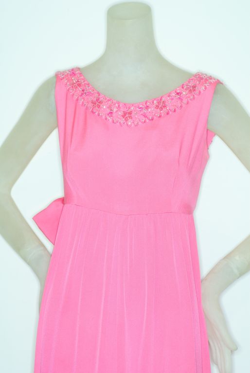 1960s Italian Haute Couture Bubblegum Pink Beaded Gown For Sale at 1stDibs