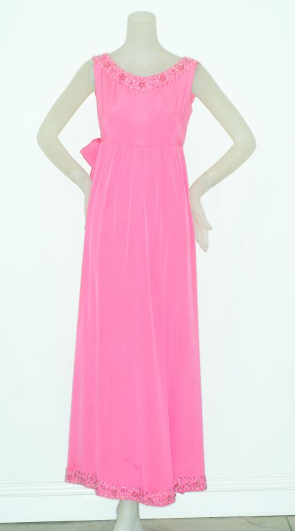 Women's 1960s Italian Haute Couture Bubblegum Pink Beaded Gown For Sale