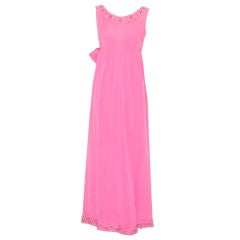 Vintage 1960s Italian Haute Couture Bubblegum Pink Beaded Gown