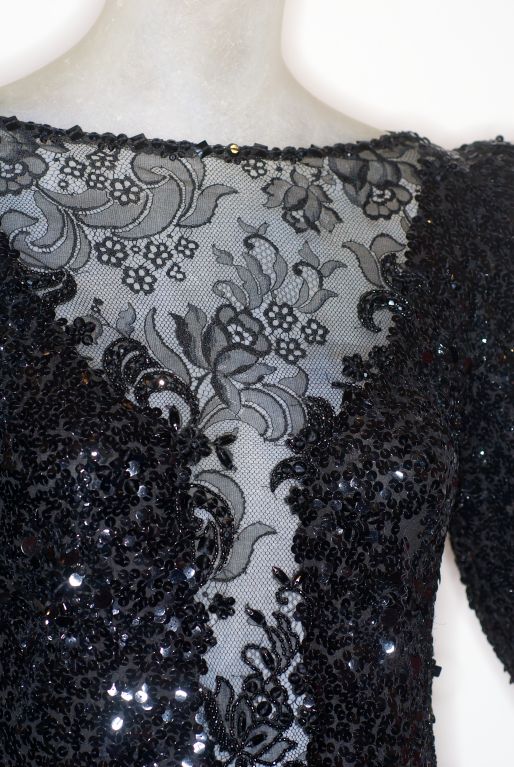 Jacqueline de Ribes Sequin and Lace LBD In Excellent Condition For Sale In New York, NY