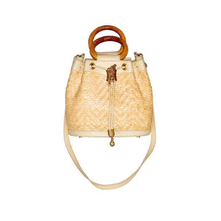 Barry Kieselstein-Cord Woven Leather Bucket Bag For Sale
