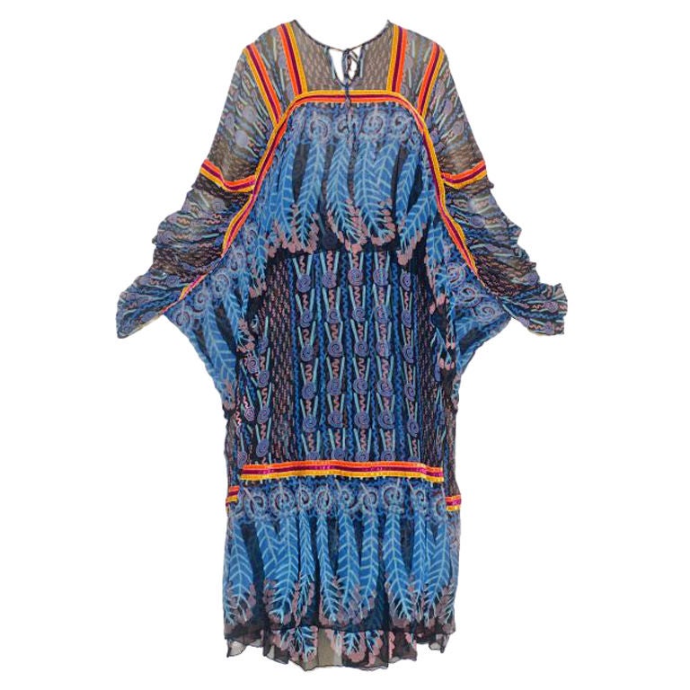 1977 Zandra Rhodes Indian Feather Print Caftan and Skirt