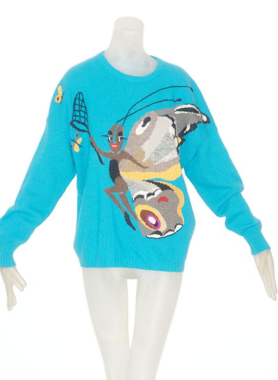 We have an amazing collection of Krizia's iconic animal and, in this case, sexy butterfly print sweaters.  Sweaters are all oversized so will fit a variety of sizes.  Cashmere, silk and metallic thread.<br />
<br />
<br />
RARE vintage<br