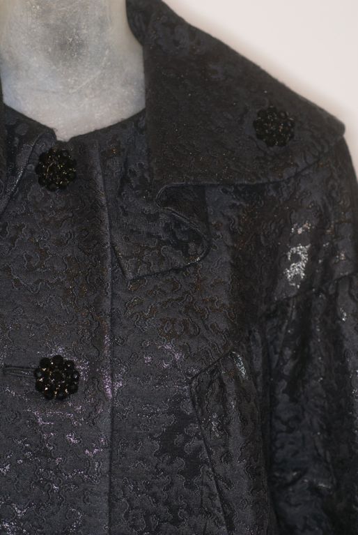Women's 1960s Galanos Black Metallic Brocade Evening Coat For Sale