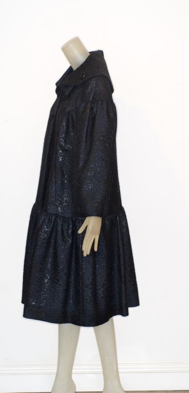 1960s Galanos Black Metallic Brocade Evening Coat For Sale 1