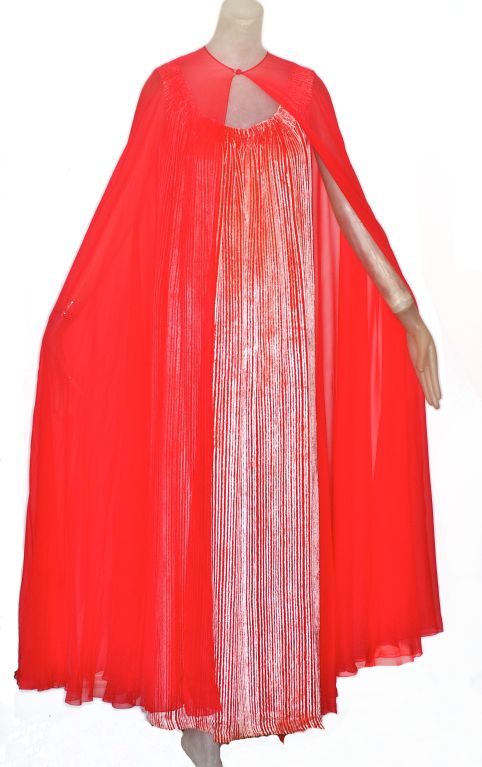 Women's 1970s Stavropulous gown with chiffon cape For Sale