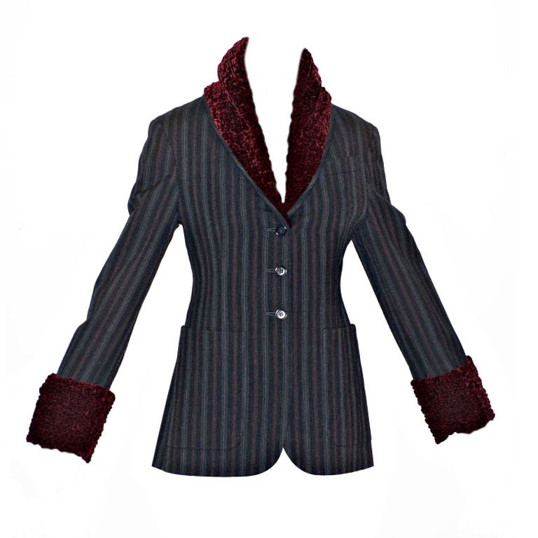 Romeo Gigli Jacket with Crinkle Velvet Cuffs and Collar For Sale