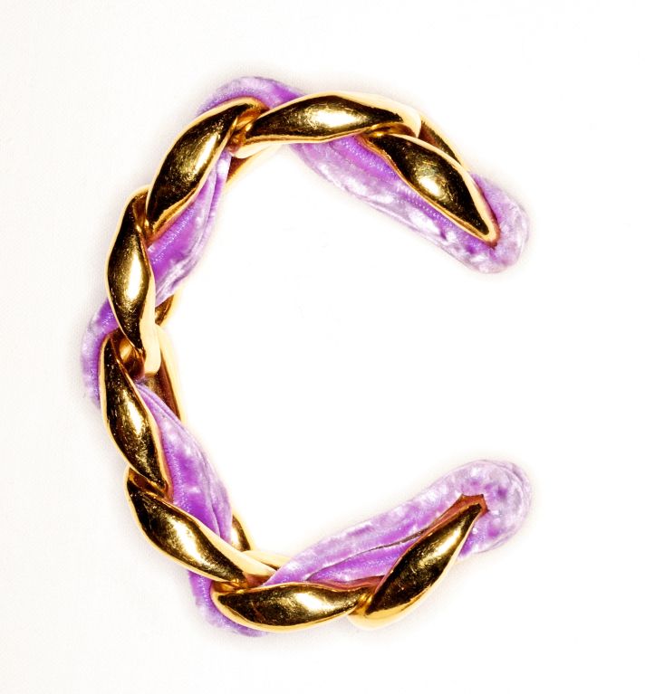 Chanel Chain Cuff with Antique Silk Velvet Ribbon For Sale 1
