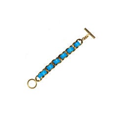 Vintage Chanel Mediterranean Blue Leather Laced Chain Bracelet