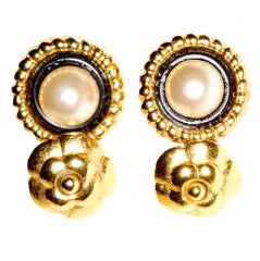 Late 1980s Chanel Camellia and Pearl Cufflinks