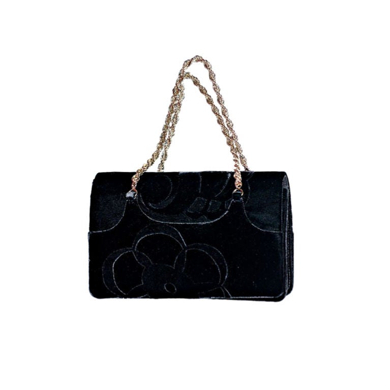 Christian Lacroix for Pucci Black Velvet Bag with Chain Strap For Sale
