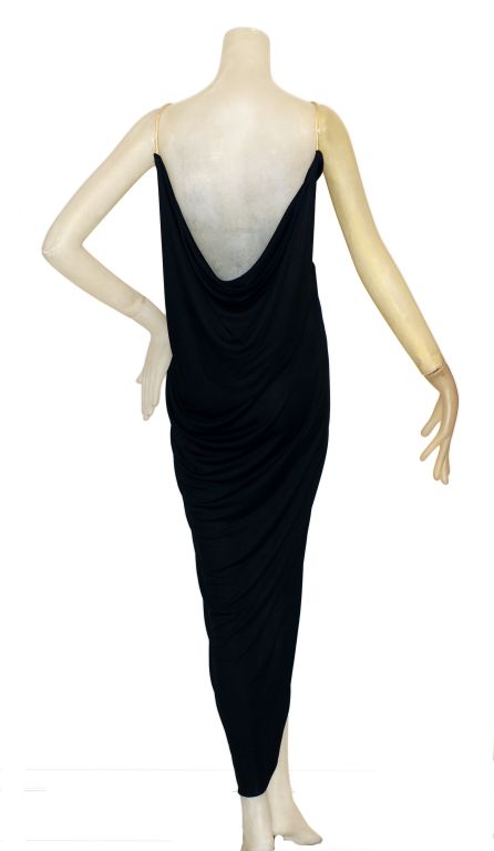 1970s Larry LeGaspi Jersey Gown with Gold Cording and Cape For Sale 2