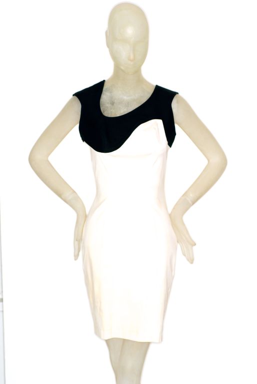 Thierry Mugler Black and White Cotton Piqué Dress For Sale at 1stDibs