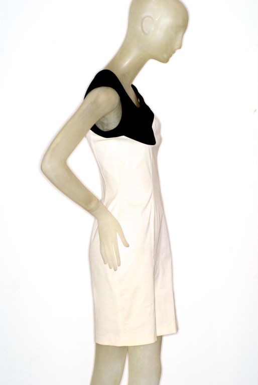 Thierry Mugler Black and White Cotton Piqué Dress In Excellent Condition For Sale In New York, NY