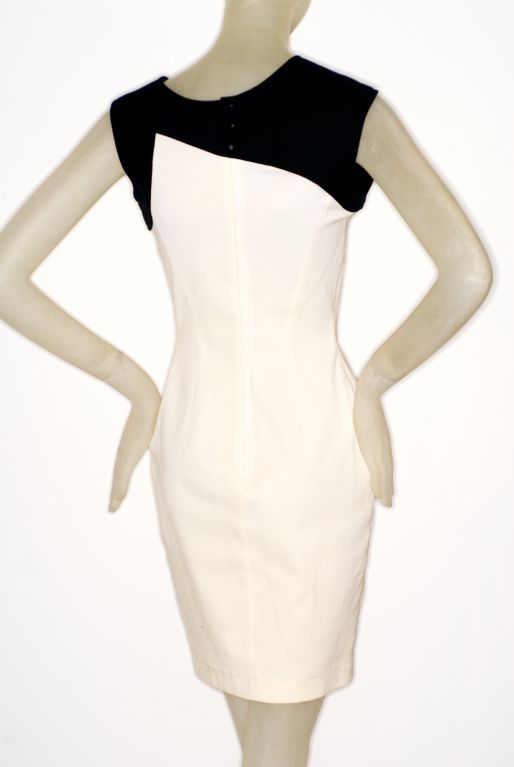 Women's Thierry Mugler Black and White Cotton Piqué Dress For Sale