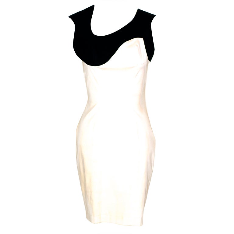 Thierry Mugler Black and White Cotton Piqué Dress For Sale