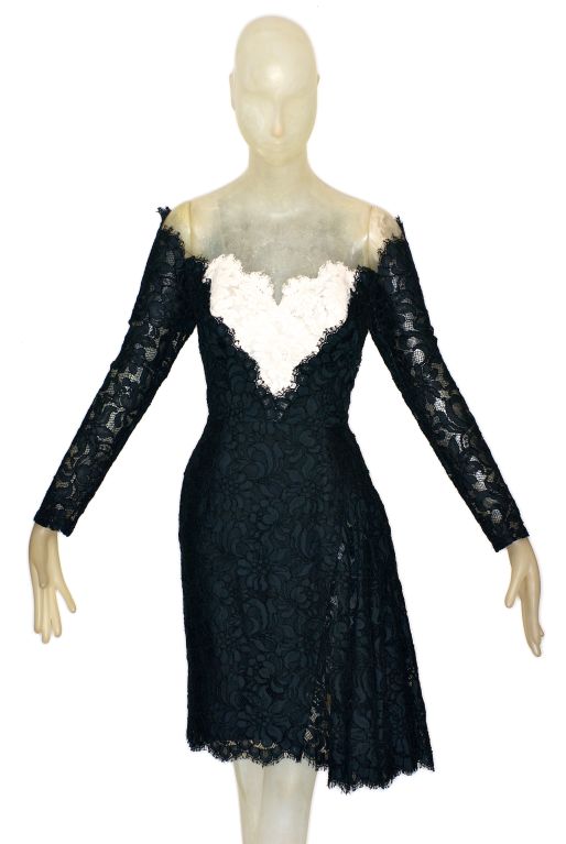 John Anthony Cream and Black Lace Cocktail Dress