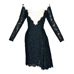 Vintage John Anthony Cream and Black Lace Cocktail Dress