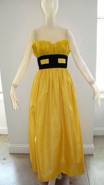 1977 Loris Azzaro Yellow Silk Taffeta Gown