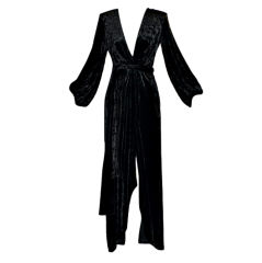 1970s Yves Saint Laurent rive gauche Crushed Velvet Wrap Gown