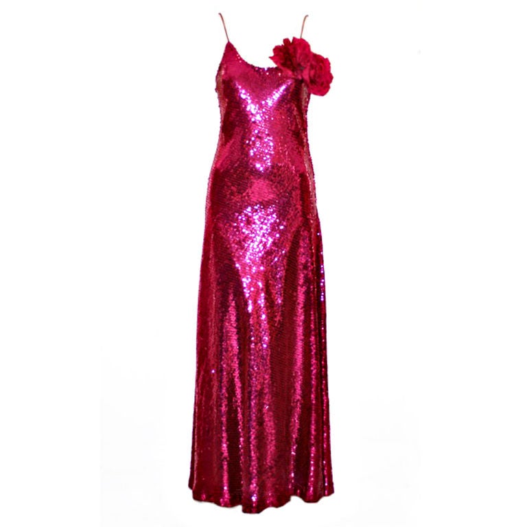 1970s Bill Blass Berry Colored Sequin Gown For Sale