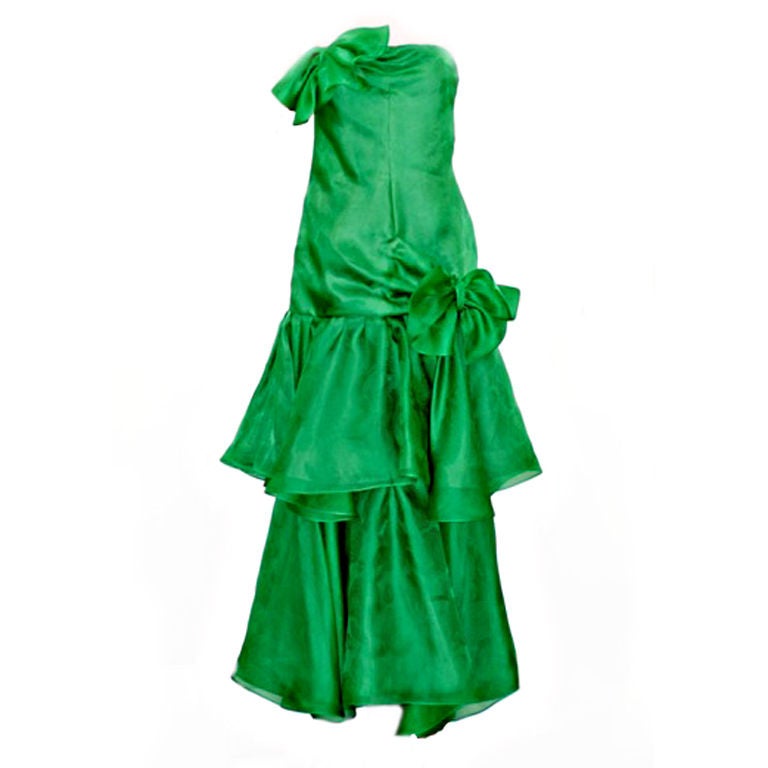 Nina Ricci Silk Gazar Strapless Gown For Sale