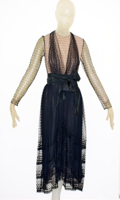 Romantic 1970s Bill Blass Tulle and Lace Dress