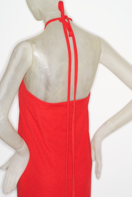 1970s Bill Blass Red Crepe gown with Detached Hood For Sale 1