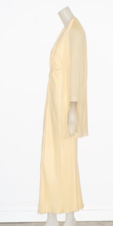 Women's 1970s Pale Buttercup Yellow Chiffon Gown For Sale