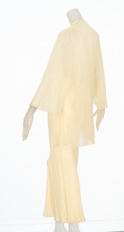 1970s Pale Buttercup Yellow Chiffon Gown For Sale 1