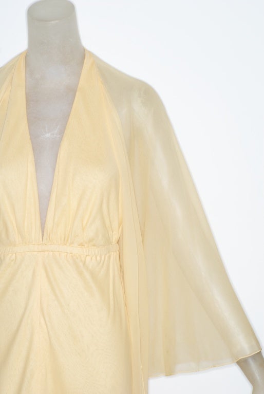 1970s Pale Buttercup Yellow Chiffon Gown For Sale 2