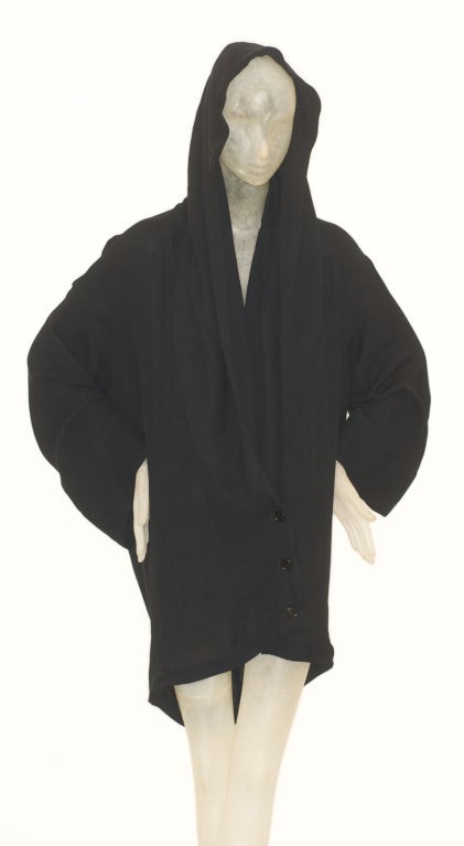 Versatile, dramatic and super cool Romeo Gigli crinkle chiffon hooded jacket.  Hood can also be worn as a draped collar.  Will fit a variety of sizes.<br />
<br />
RARE vintage<br />
STORE HOURS: Monday to Friday 11:30 to 6PM<br />
24 West 57th