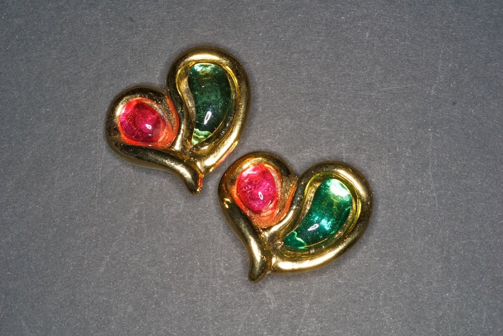 Ungaro heart earrings set with poured glass stones.<br />
<br />
<br />
RARE vintage<br />
STORE HOURS: Monday to Friday 11:30 to 6PM<br />
24 West 57th Street<br />
Fifth floor<br />
in The New York Gallery Building<br />
212.581.7273<br